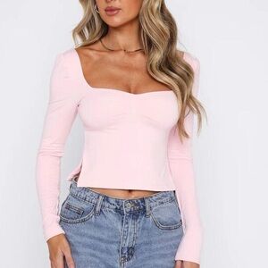 White Fox Boutique Light Pink Square Neck Long Sleeve Top